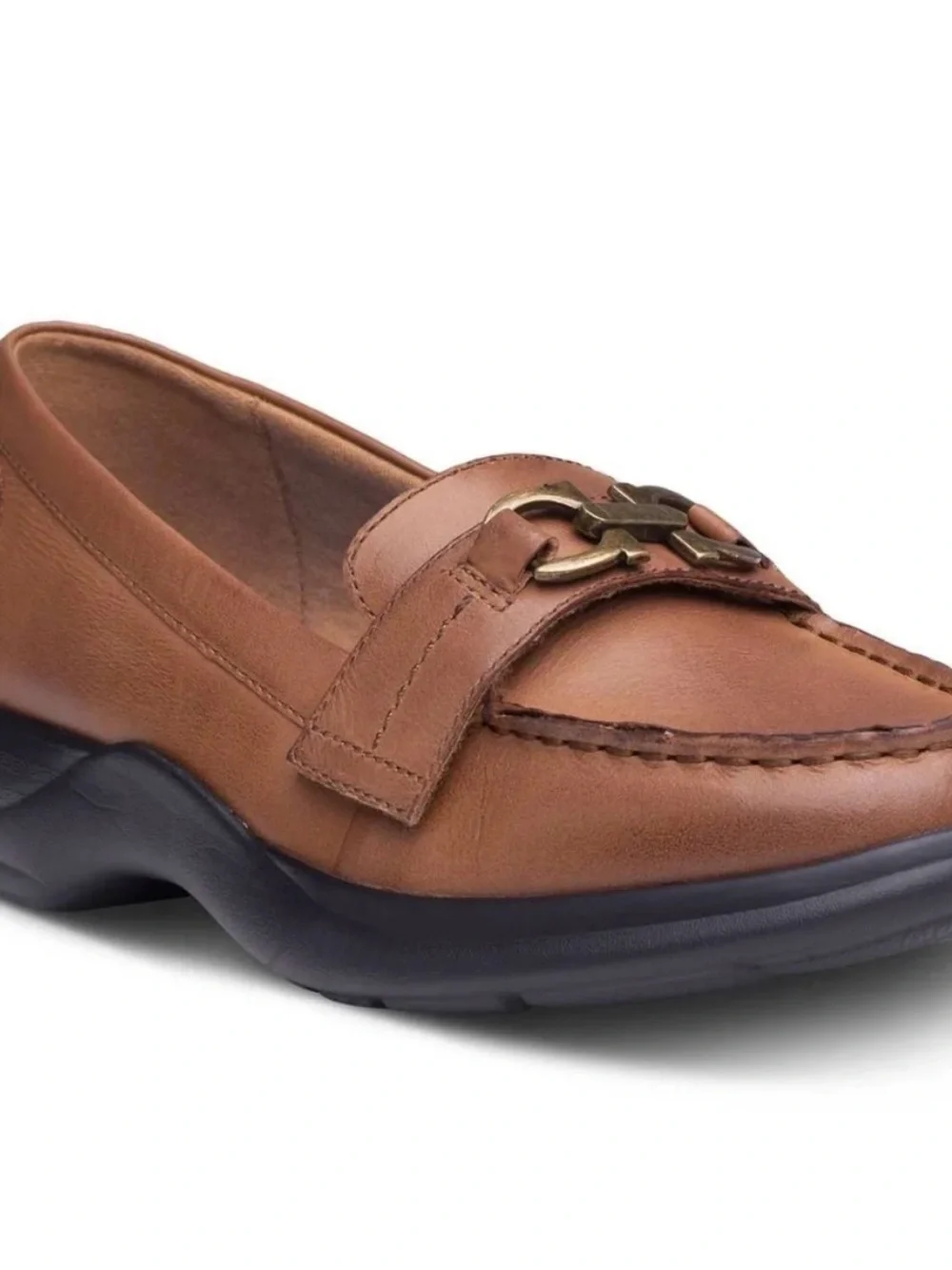 Women's Tan Leather Loafers with Gold Hardware